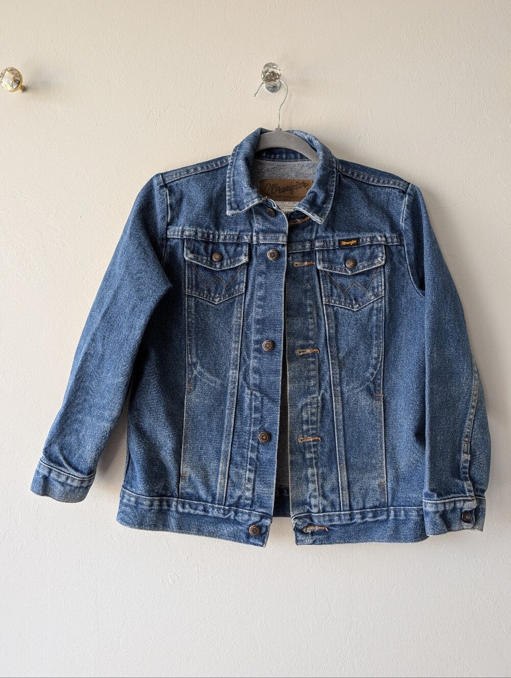 Wrangler Authentic Western Denim Jacket Blue Jean Trucker Size L Runs Small Teen